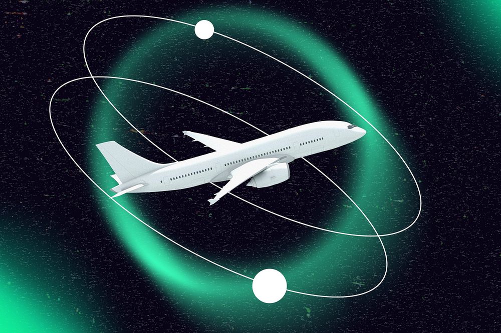 Plane in space background, technology business remix