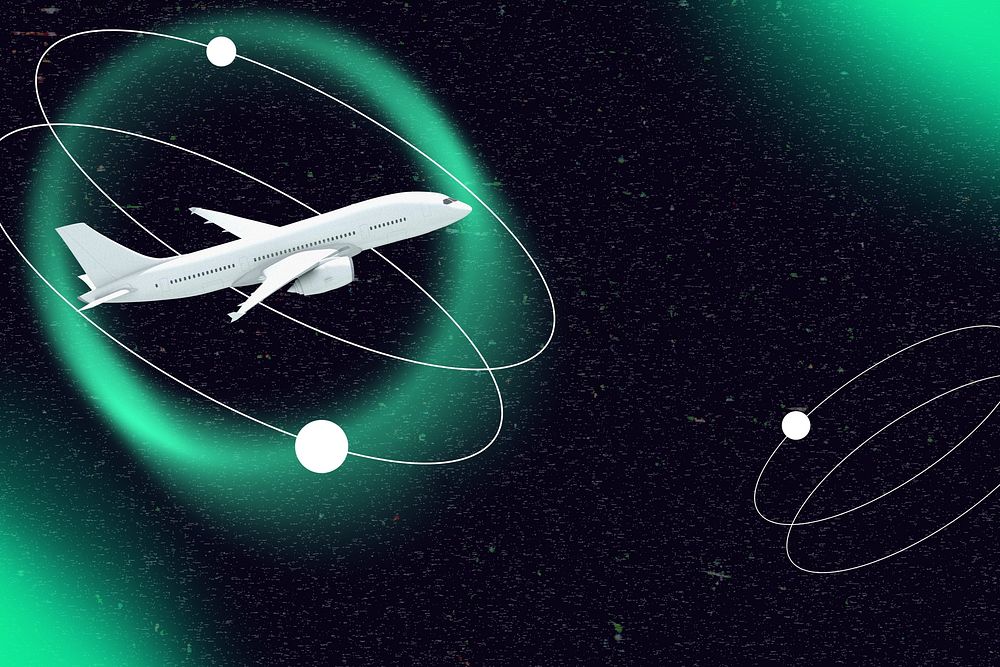 Plane in space background, technology business remix