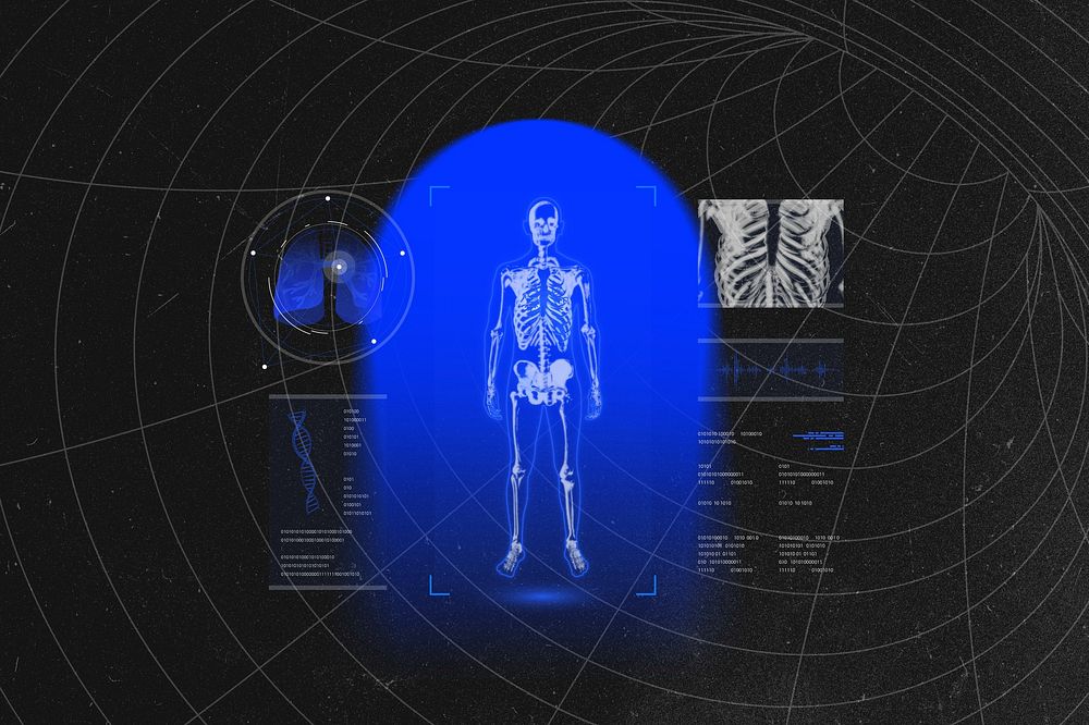 Medical technology background, human body scan remix