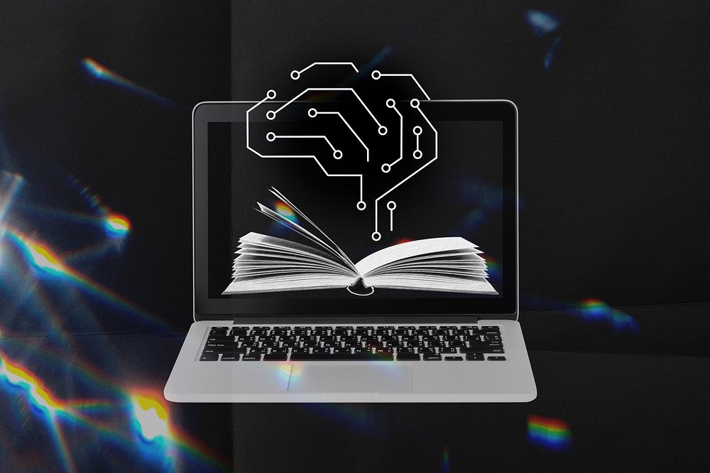 Education technology background, laptop remix