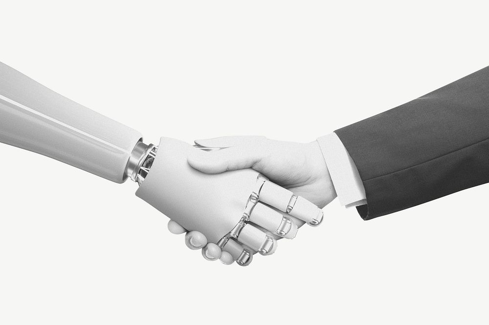 Robot shaking hands with businessman psd