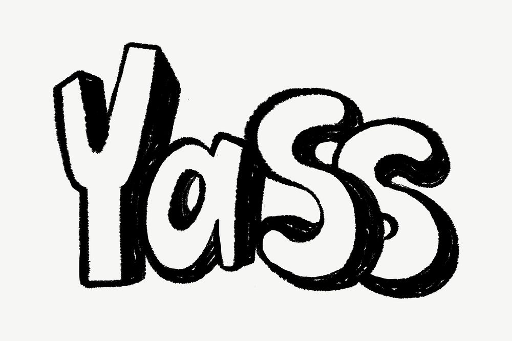 Yass word, typography doodle psd