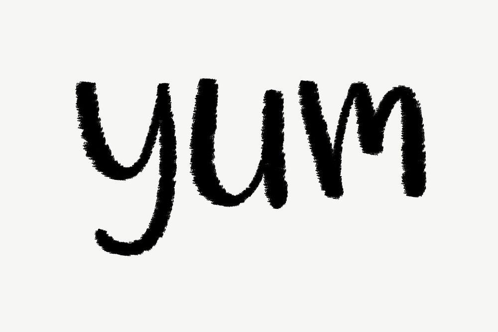 Yum word, chalky typography doodle psd