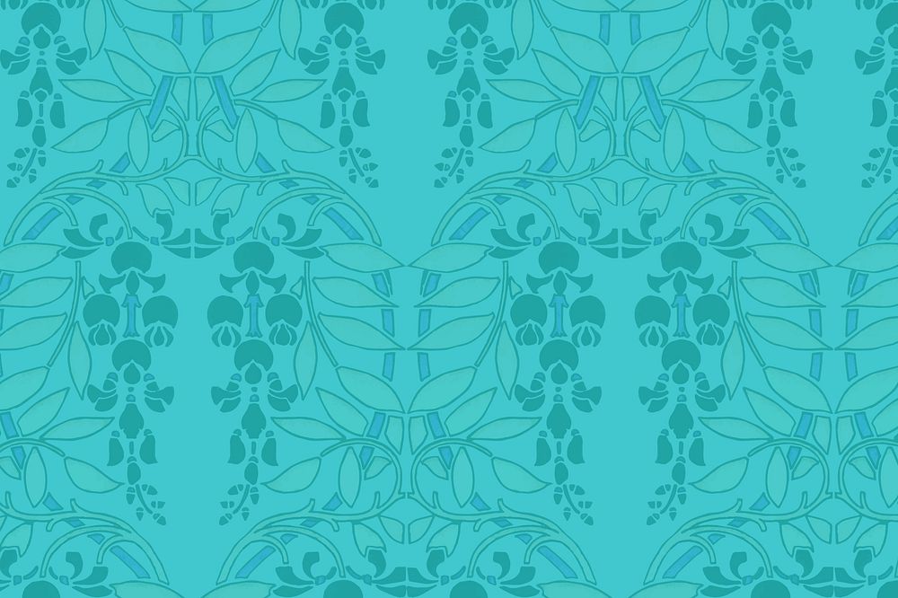 Vintage teal background, floral pattern, remixed by rawpixel
