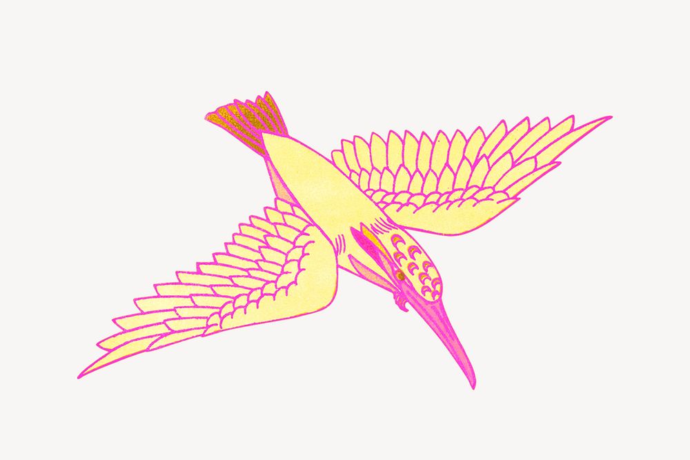 Yellow kingfisher, bird illustration, remixed by rawpixel