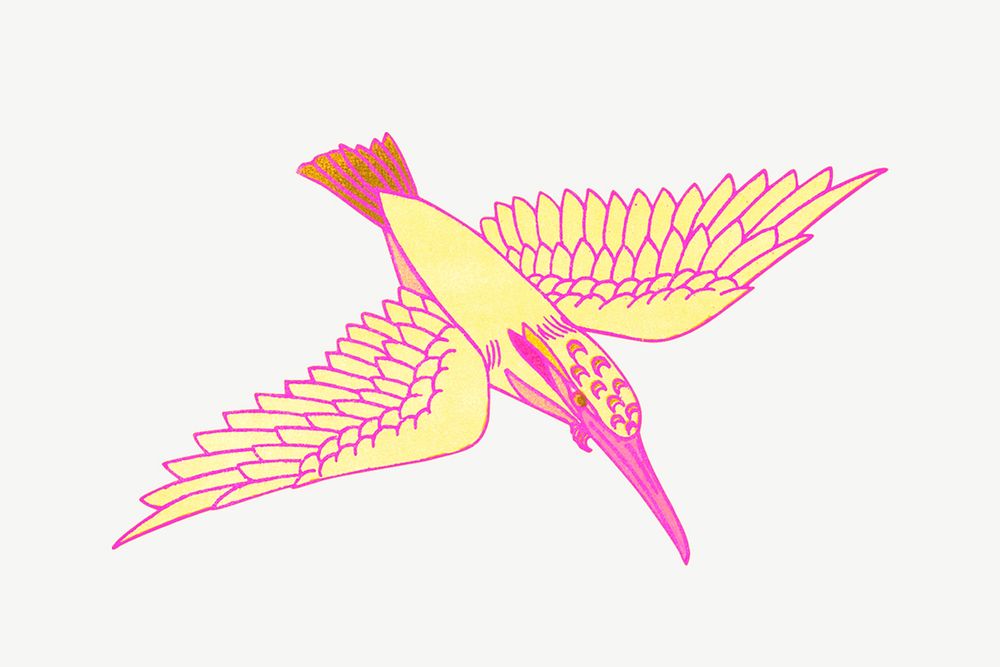 Yellow kingfisher, bird clipart psd, remixed by rawpixel
