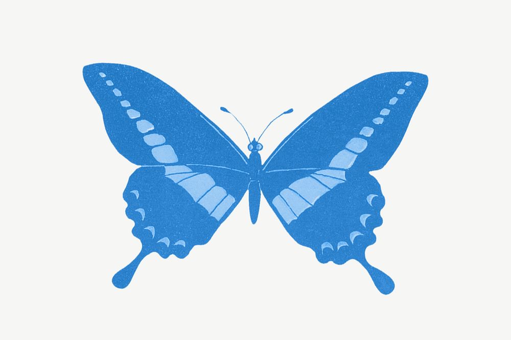 Blue butterfly clipart psd, remixed by rawpixel