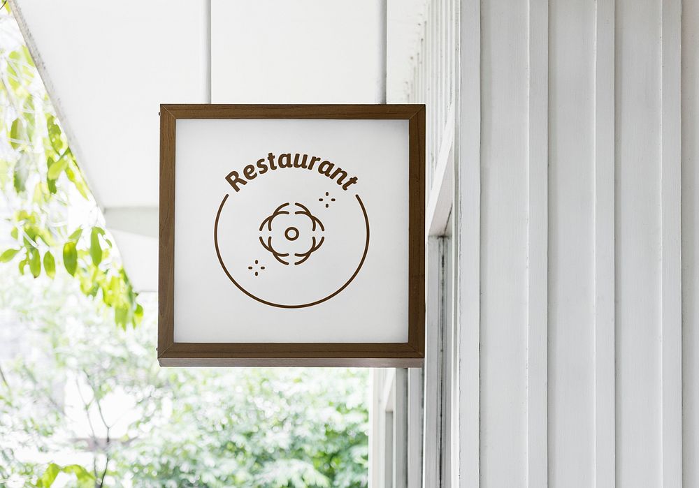 Hanging square white shop sign mockup