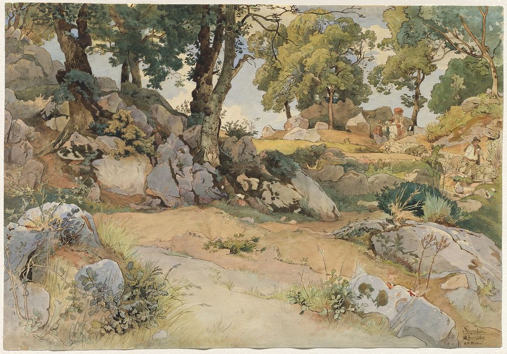 Rocks and Oaks in the Serpentara (1869) by Victor Paul Mohn.  