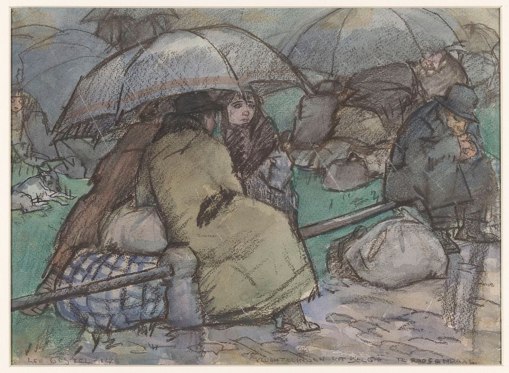 Vluchtelingen uit Belgi&euml; te Roosendaal (1914) drawing in high resolution by Leo Gestel.  