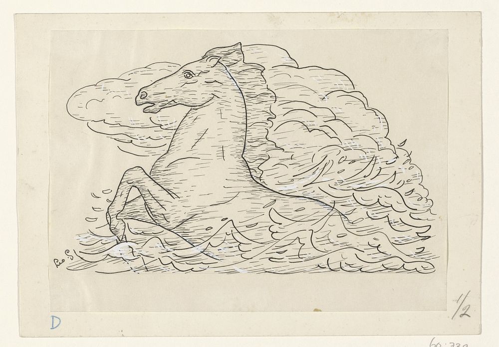 Paard in zee (1891&ndash;1941) drawing in high resolution by Leo Gestel.  