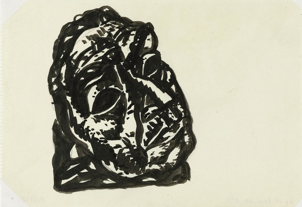 Kop van een man schuin naar rechtsboven kijkend (1930–1941) drawing in high resolution by Leo Gestel.  