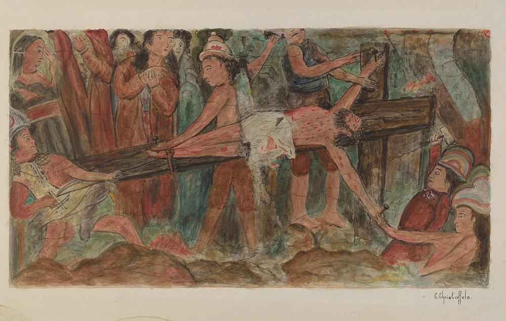 "Stations of the Cross" No. 11. "Jesus is Nailed to the Cross (1941) by Cornelius Christoffels.  