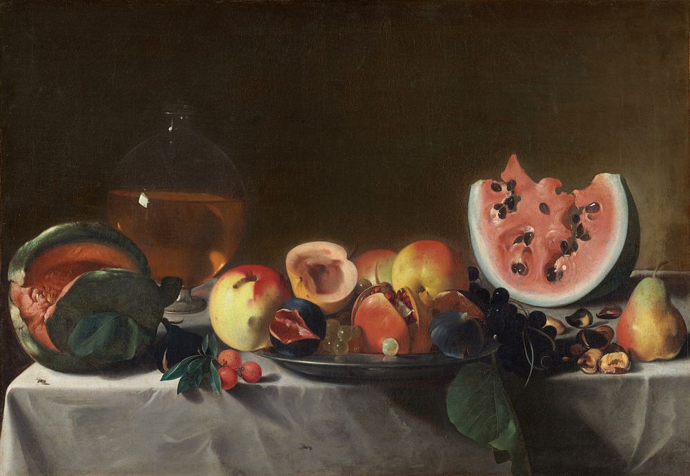 Still Life with Fruit and Carafe (ca. 1610&ndash;1620) by Pensionante del Saraceni.  