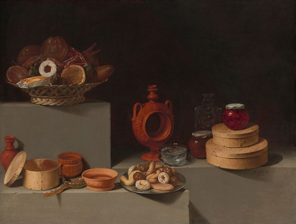 Still Life with Sweets and Pottery (1627) by Juan van der Hamen y León.  