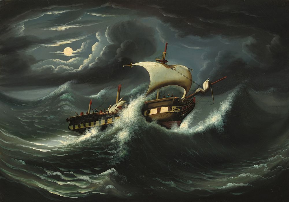 Storm-Tossed Frigate (mid 19th century) by Thomas Chambers.  