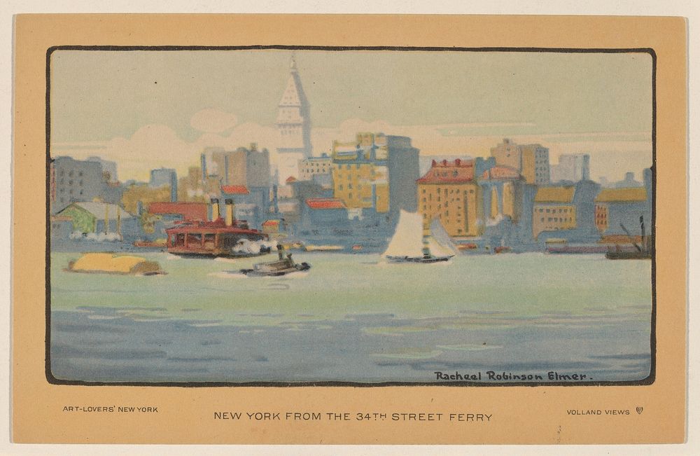 New York from the 34th Street Ferry (1914) from Art&ndash;Lovers New York postcard in high resolution by Rachael Robinson…