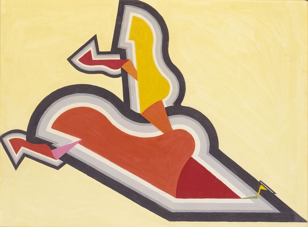 Study in Rhythm: Red and Gold (ca.1934) painting in high resolution by Joseph Schillinger.  