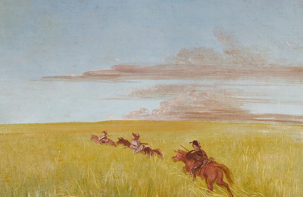 Bogard, Batiste, and I, Traveling through a Missouri Bottom (1837–1839) painting in high resolution by George Catlin.  