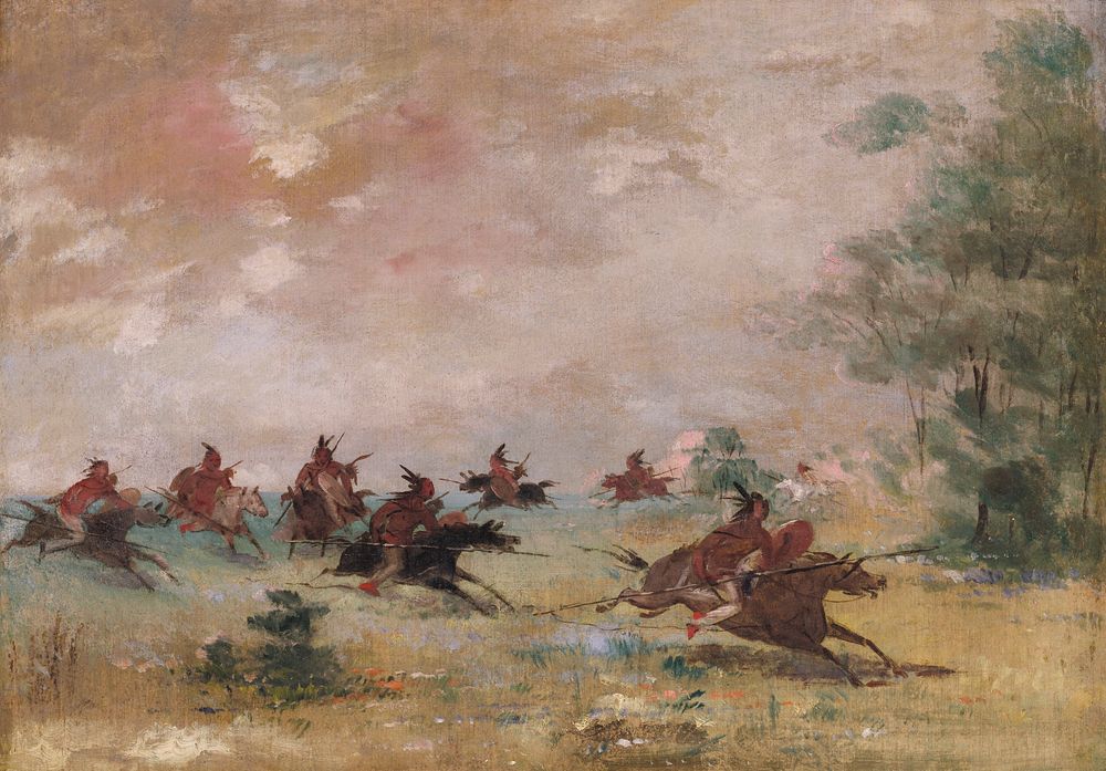 Comanche War Party, Mounted on Wild Horses (1834&ndash;1837) painting in high resolution by George Catlin.  