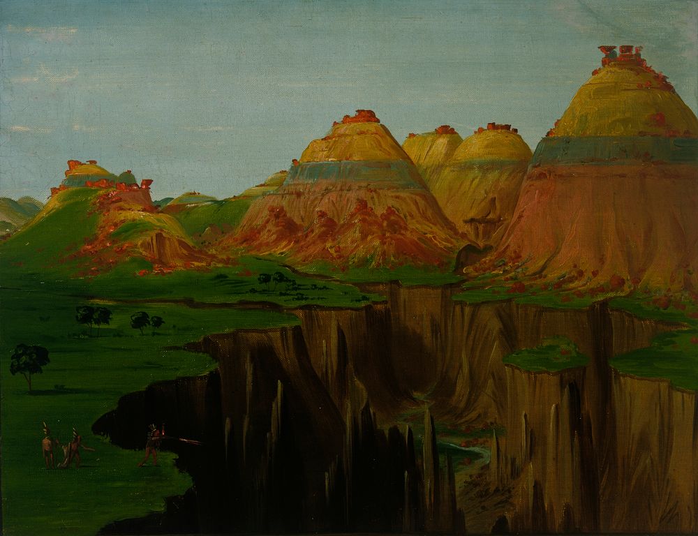 "Brick Kilns," Clay Bluffs 1900 Miles above St. Louis (1832) painting in high resolution by George Catlin.  