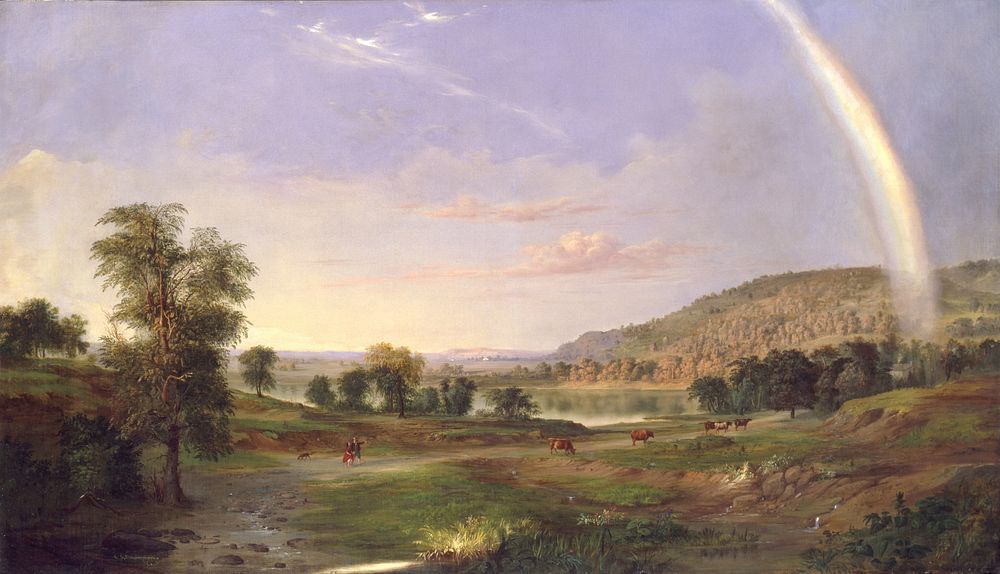 Landscape with Rainbow (1859) painting in high resolution by Robert Seldon Duncanson.  