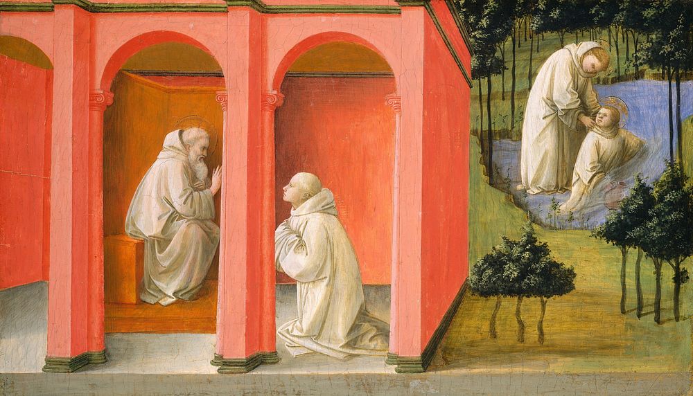 Saint Benedict Orders Saint Maurus to the Rescue of Saint Placidus (ca. 1445&ndash;1450) by Fra Filippo Lippi.  
