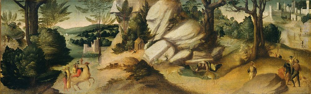 Scenes from a Legend, probably (ca. 1515&ndash;1520) by Giovanni Larciani (Master of the Kress Landscapes).  