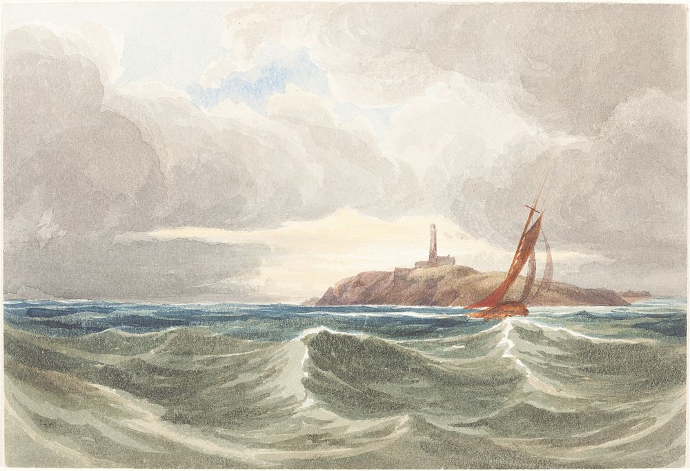 Seascape with Lighthouse by James Bulwer (1794&ndash;1879).  