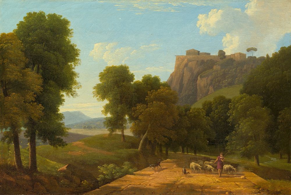 Shepherd with His Flock (ca. 1820) by Jean&ndash;Victor Bertin.  