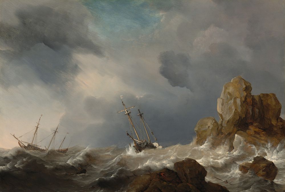 Ships in a Gale (1660) by Willem van de Velde the Younger.  