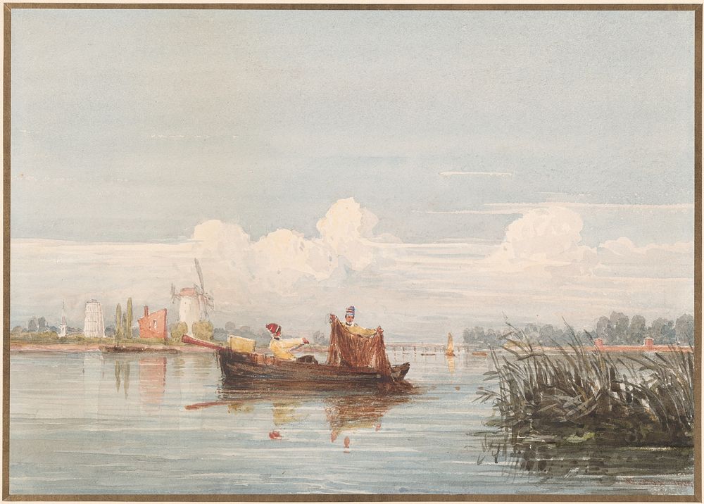 The Thames at Battersea (1824) drawing in high resolution by David Cox.  