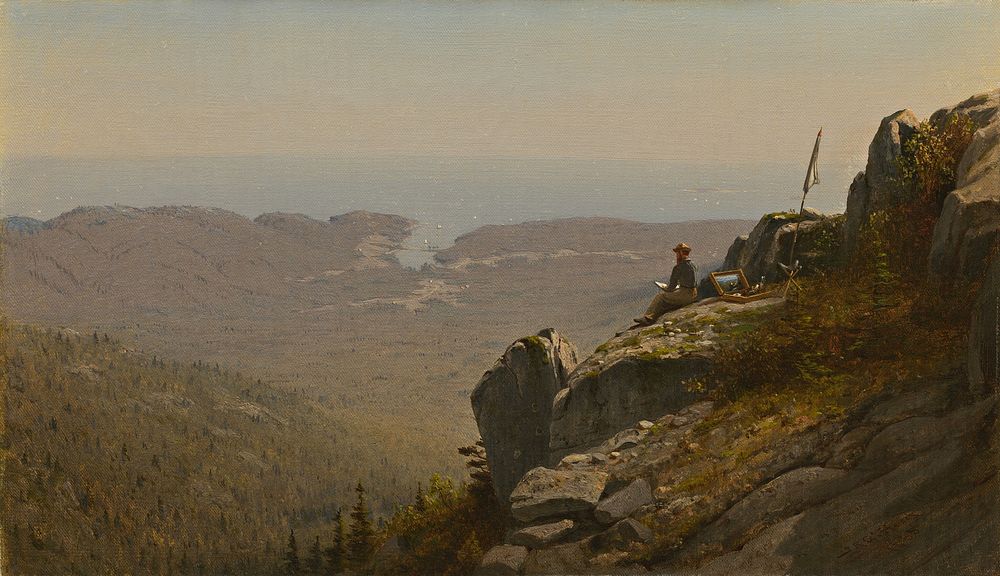 The Artist Sketching at Mount Desert, Maine, 1864-1865) by Sanford Robinson Gifford. 