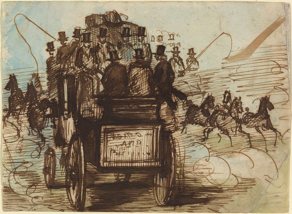 The Brighton Coach painting in high resolution by Constantin Guys (1805&ndash;1892). 