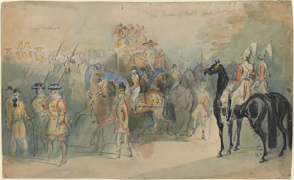 The Duchess of Kent's State Carriage painting in high resolution by Constantin Guys (1805–1892). 