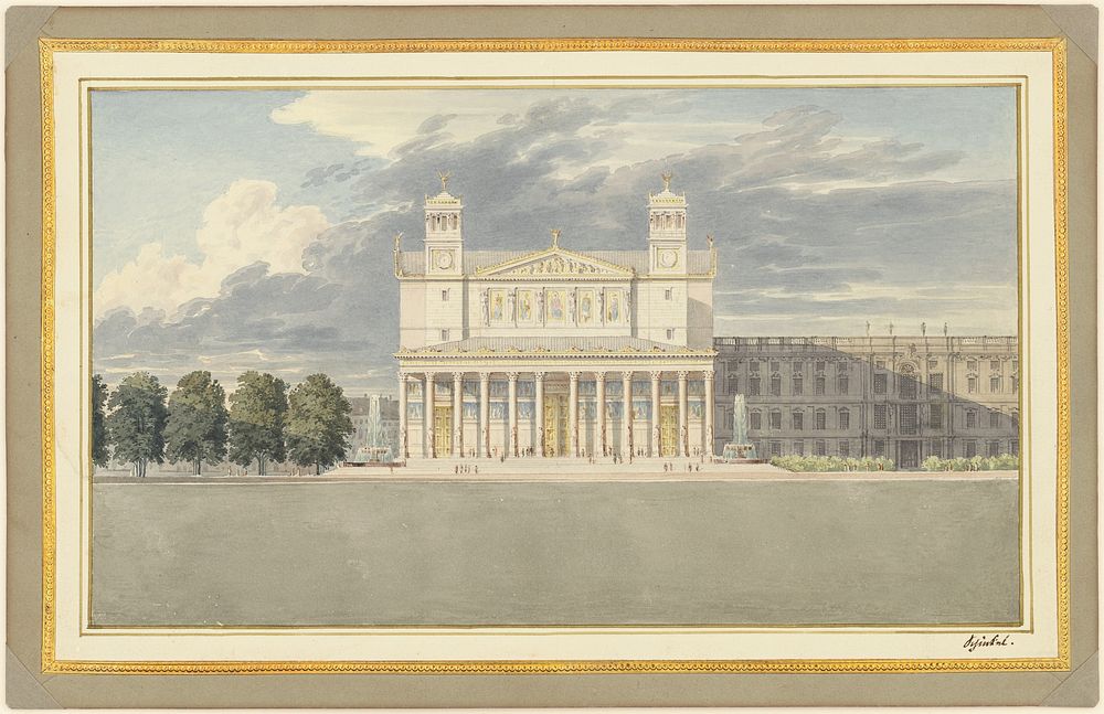 The Fa&ccedil;ade and Suroundings of a Cathedral for Berlin (1827) painting in high resolution by Karl Friedrich Schinkel. 
