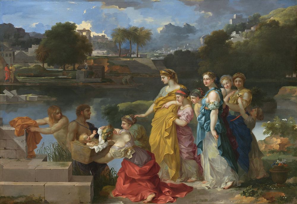 The Finding of Moses, c. 1655/1660) by Sébastien Bourdon.  