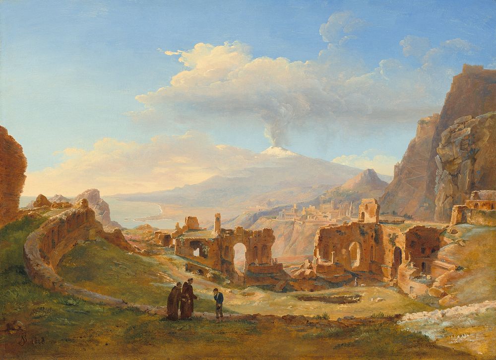 The Roman Theater at Taormina (1828) by Louise–Joséphine Sarazin de Belmont.  