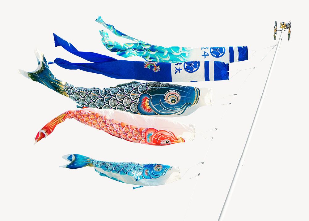 Japanese koi flags collage element psd