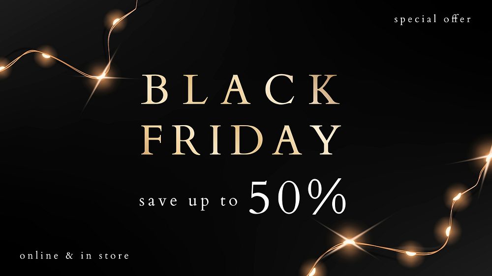 Black Friday vector editable marketing posts with festive wired lights