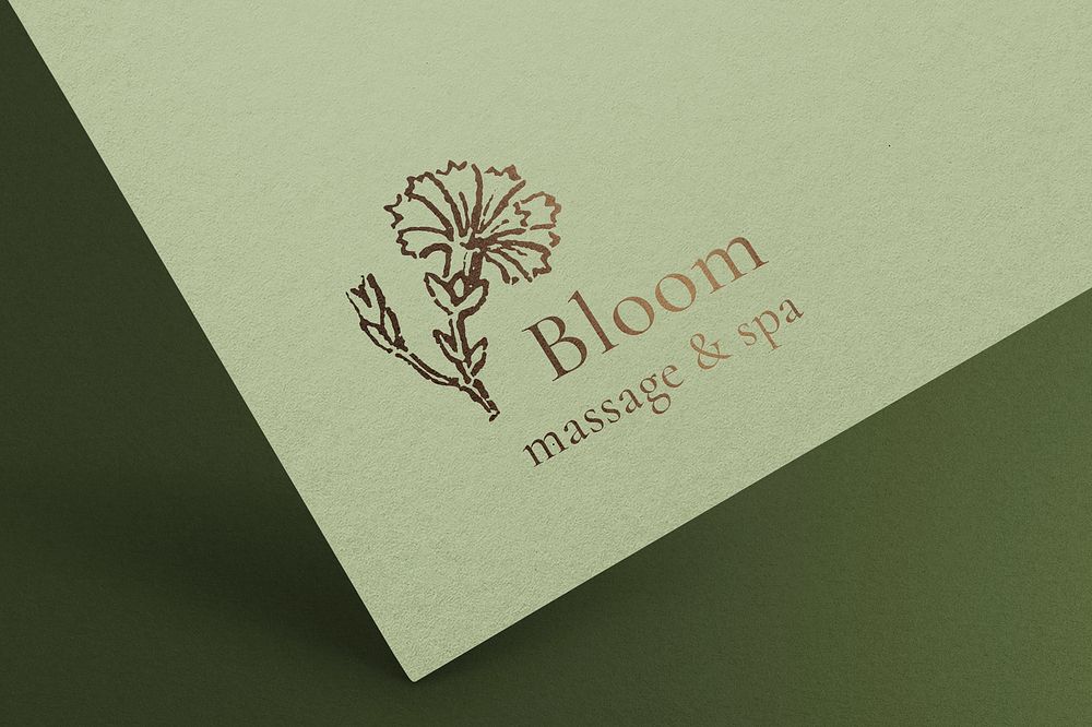 Flower logo mockup, gold paper pressed for wellness business psd