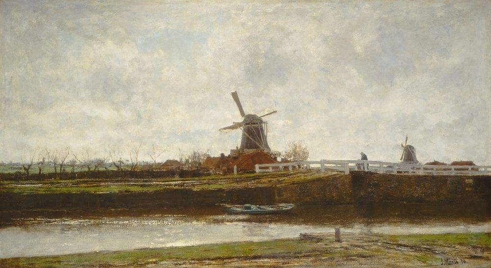 View of the Mill and Bridge on the Noordwest Buitensingel in The Hague (1873) by Jacob Maris.  