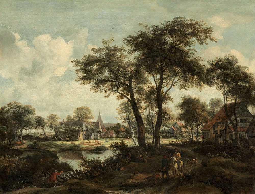 Village near a Pool (ca. 1670) by Meindert Hobbema.  