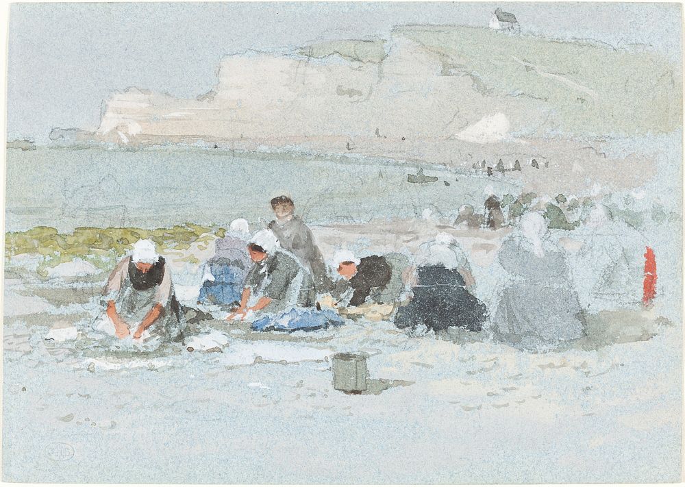 Washerwomen on the Beach at Etretat by George Henry Boughton (1833–1905).  