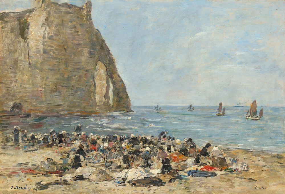 Washerwomen on the Beach of Etretat (1894) by Eug&egrave;ne Boudin.  