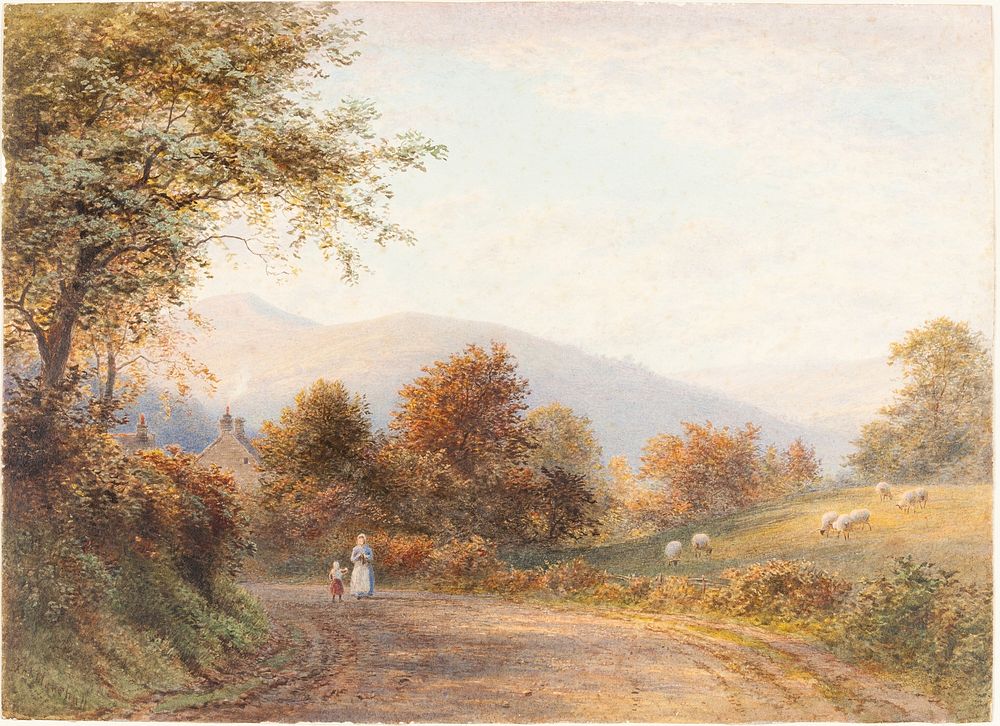 Way into Abergavenny from Llanfoist  by Roberto Angelo Kittermaster Marshall (1849&ndash;1902 or after).  