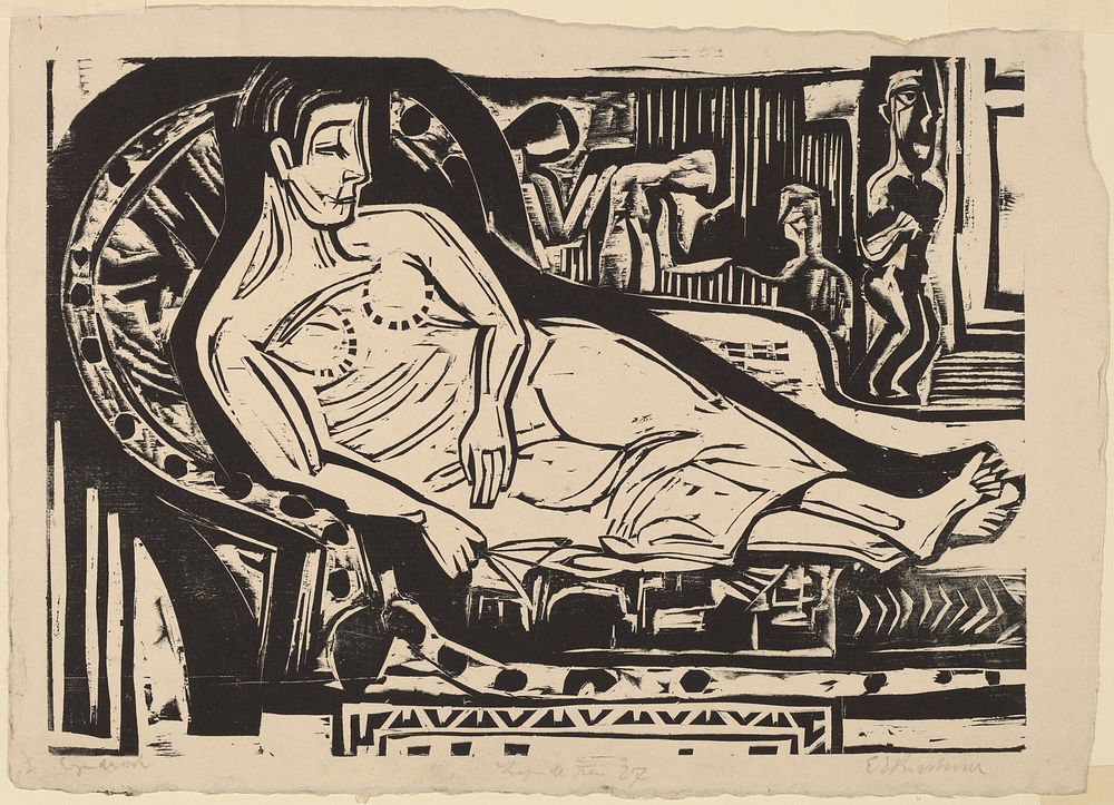 Woman Lying on a Sofa (1926) print in high resolution by Ernst Ludwig Kirchner.  