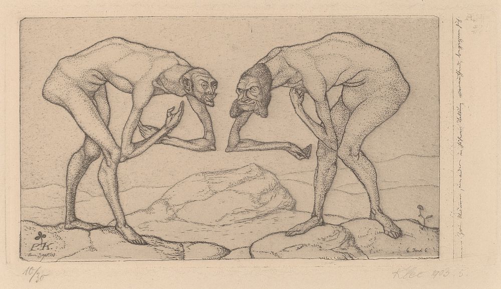 Paul Klee's Zwei M&auml;nner, einander in h&ouml;herer Stellung vermutend, begegnen sich (Two Men Meet, Each Believing the…