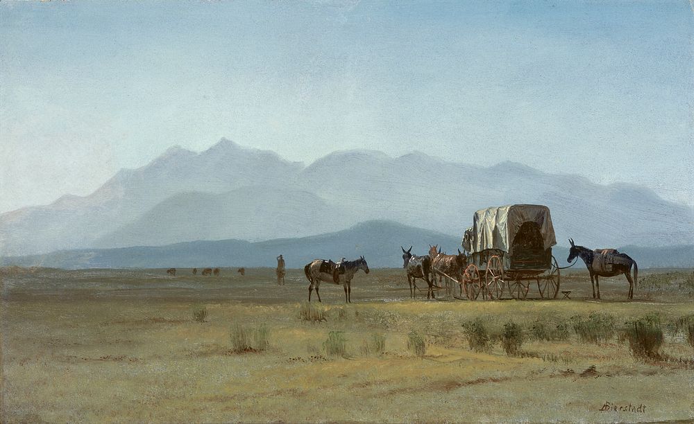 Surveyor&rsquo;s Wagon in the Rockies (c.1859) painting in high resolution by Albert Bierstadt. 