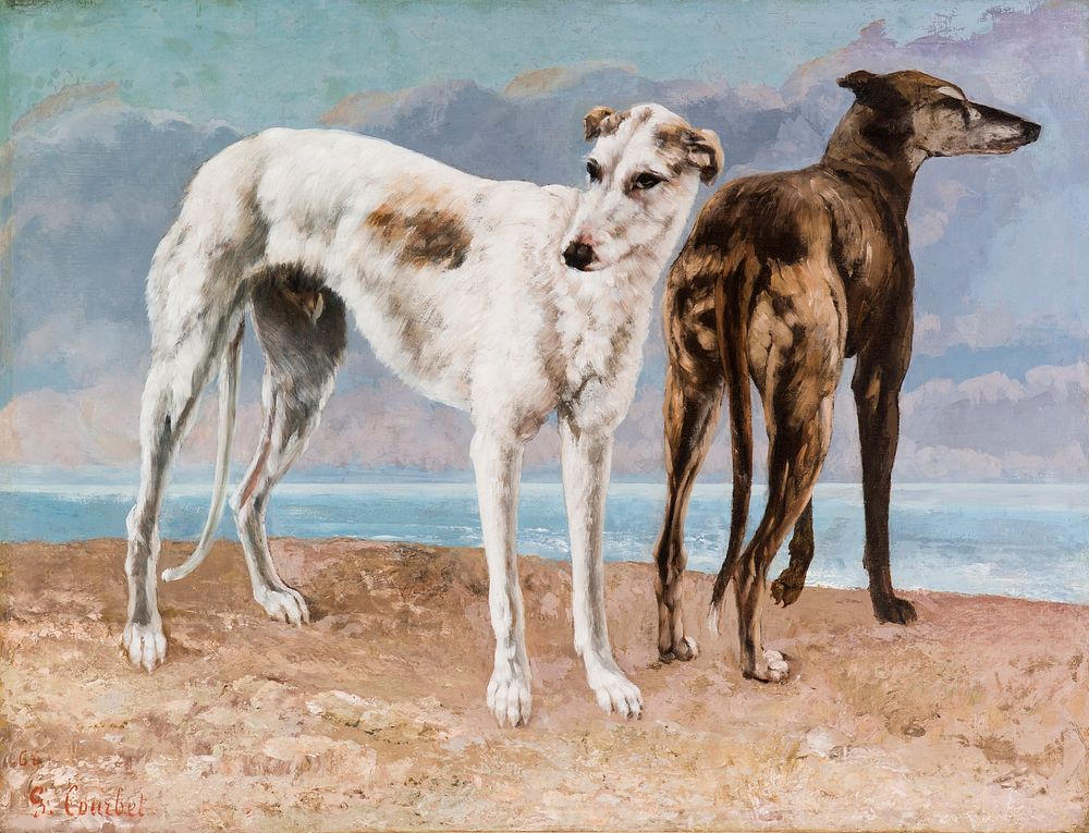 The Greyhounds of the Comte de Choiseul (1866) painting in high resolution by Gustave Courbet. 